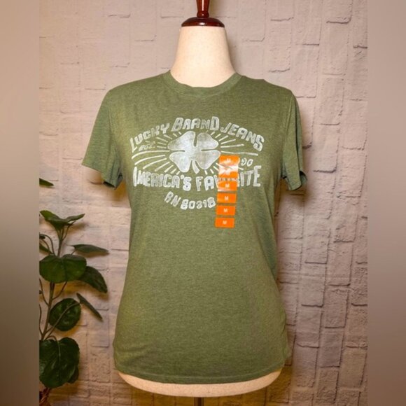 Lucky Brand Green Crew Neck Tee with Graphic Design, in Women’s Size Medium - Picture 3 of 9